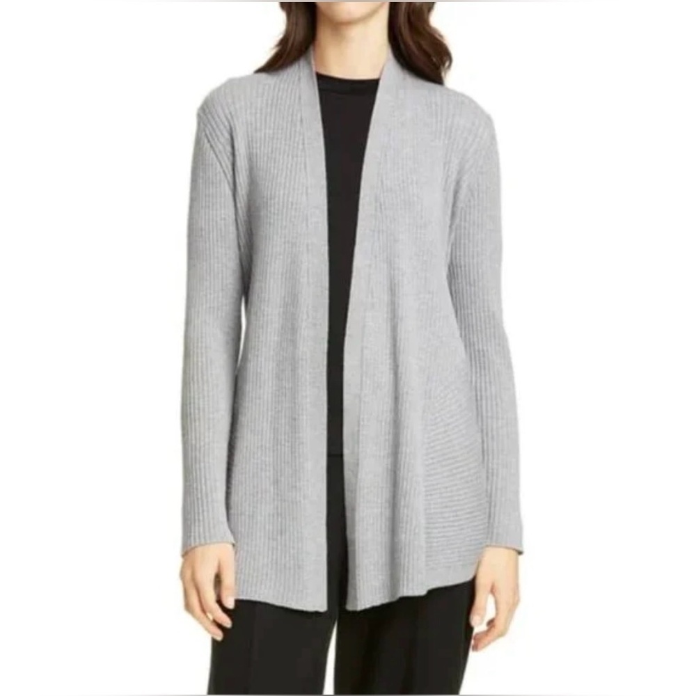 Eileen Fisher 100% Extra Fine Merino Wool Open Front Cardigan